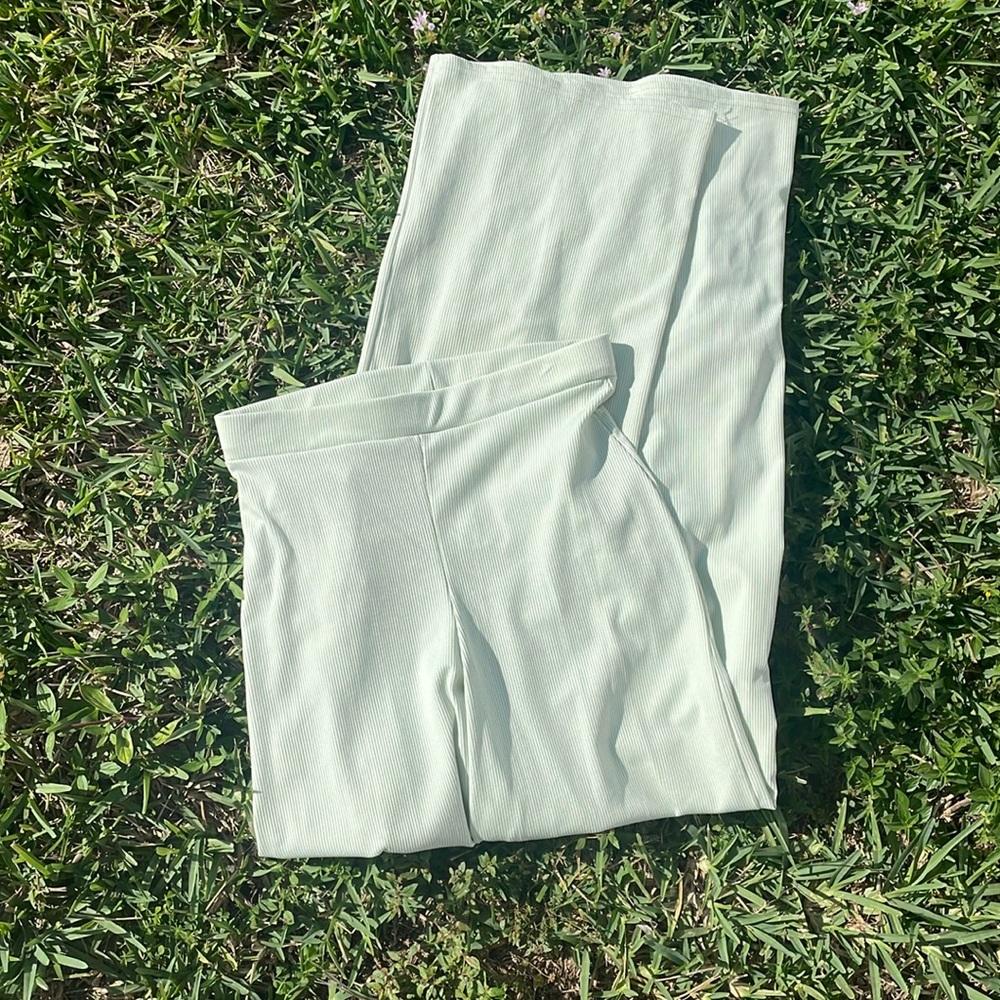 [NASTY GAL] Sage Green Ribbed High Rise Pants - Size 8